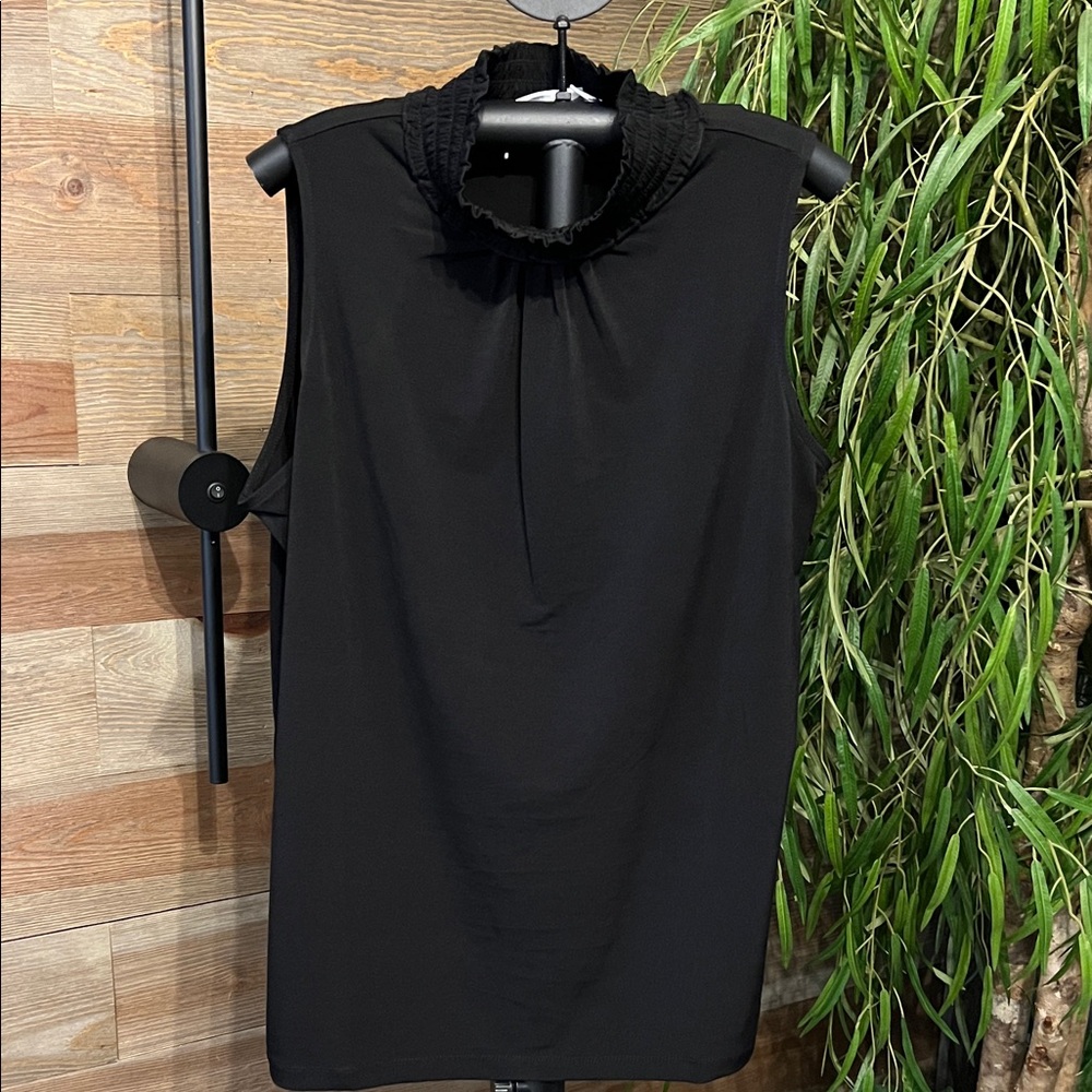Susan Graver Black Ruffle Neck Sleeveless Top
